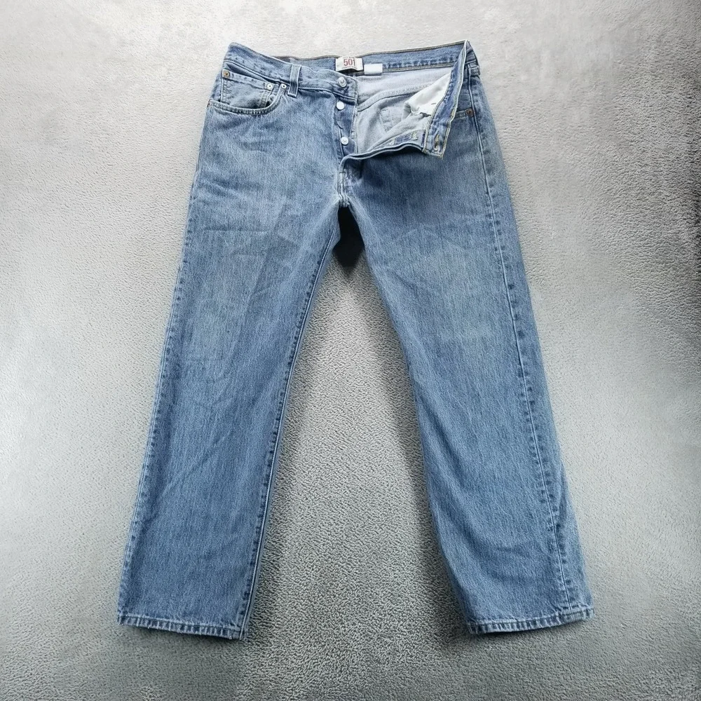 Levis 501 Jeans Mens 36x29 Blue Straight Button Fly Mid Rise‎ Medium Wash Y2K